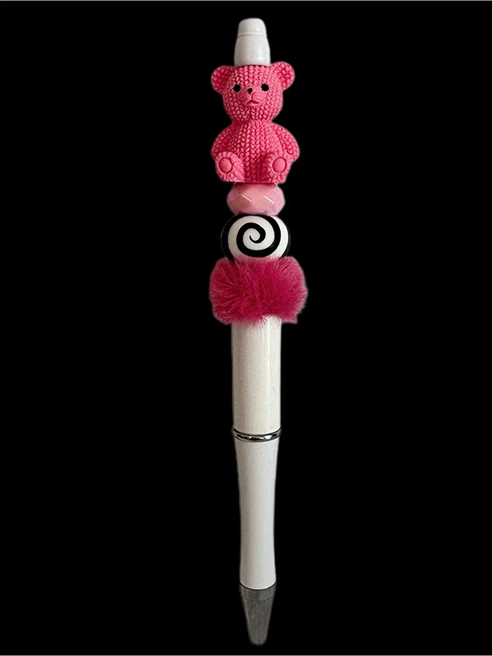 Hot Pink Teddy Bear Handmade Beaded Pen